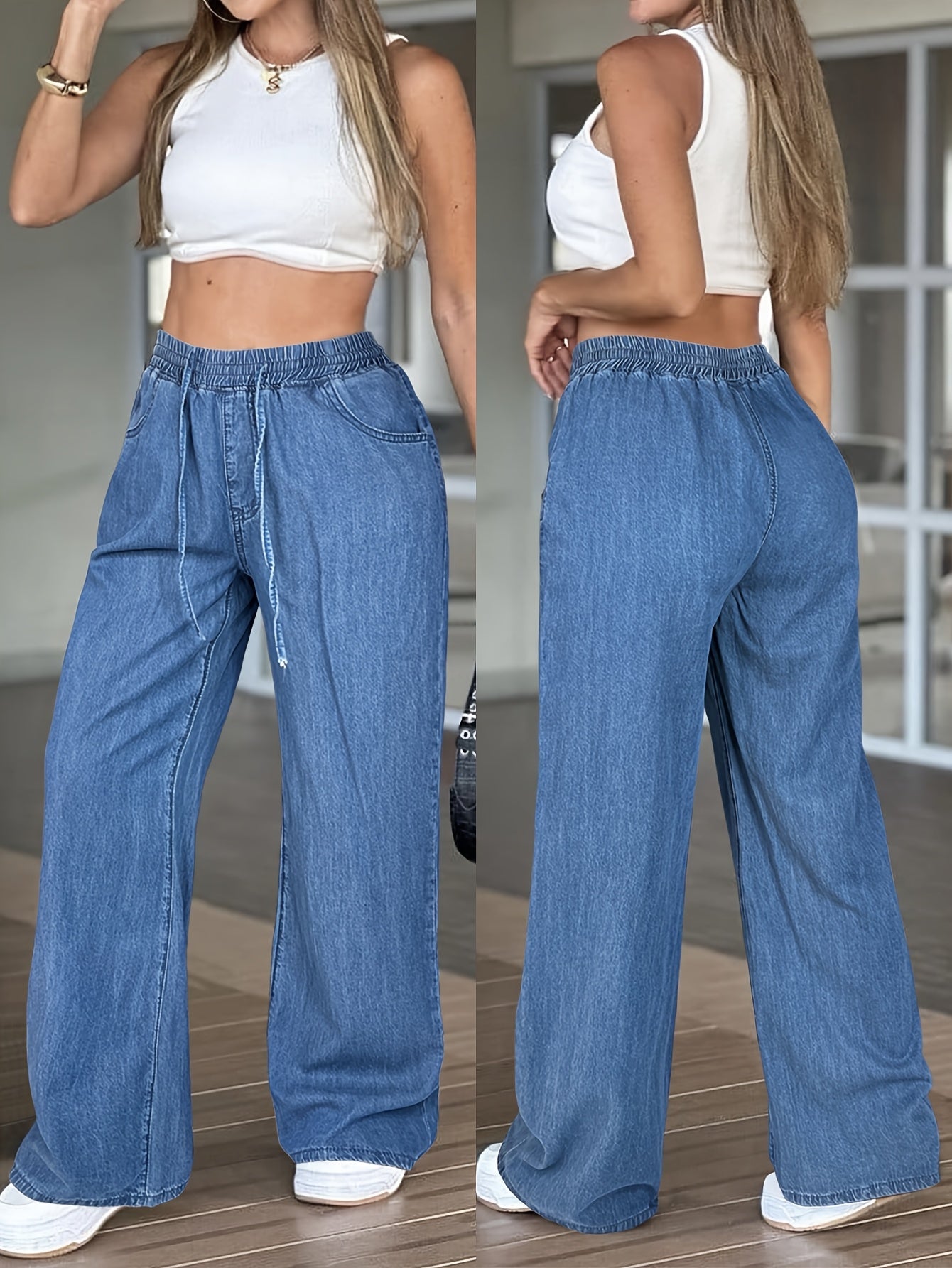 Women's High-Waist Straight Leg Jeans - Light Blue detail view