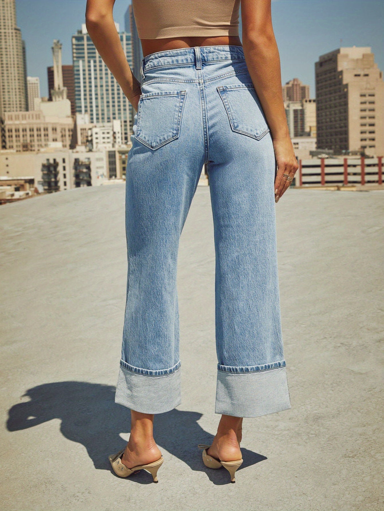 Women's High-Waist Straight Leg Jeans - Light Blue Casual detail view