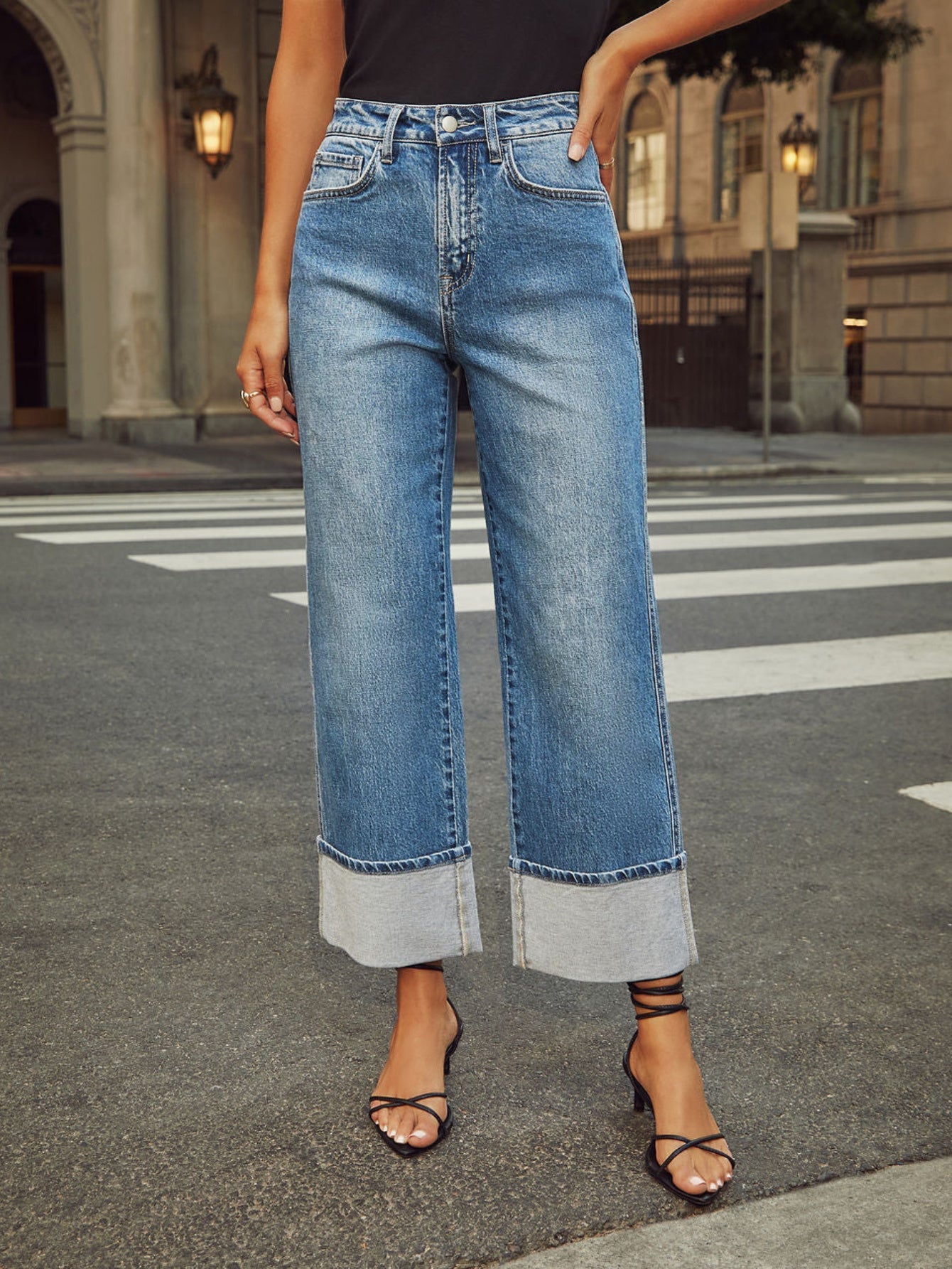 Women's High-Waist Straight Leg Jeans - Light Blue Casual detail view