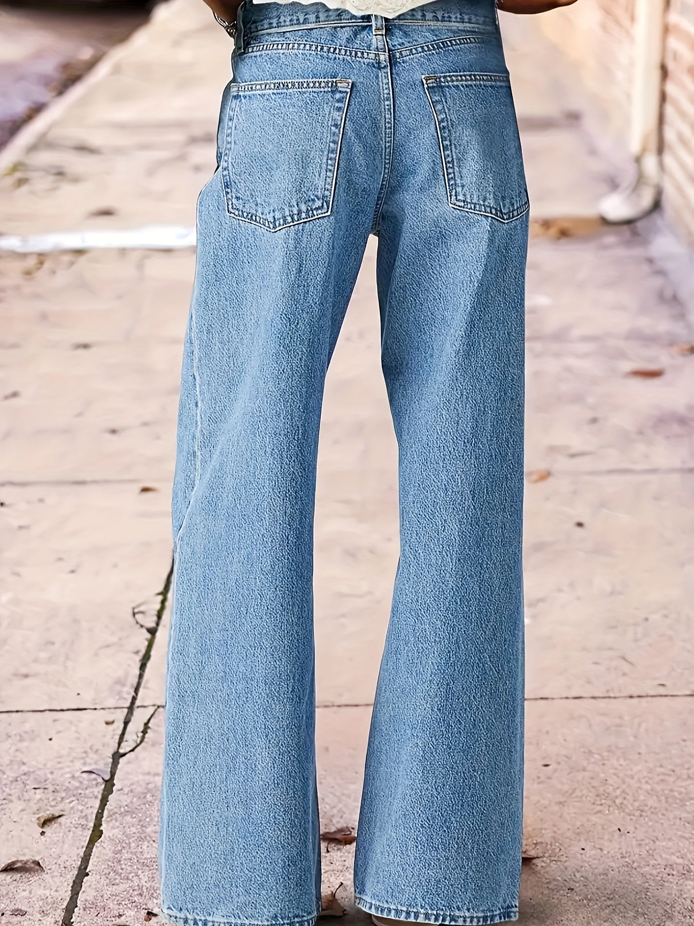 Women's High-Waist Straight Leg Jeans - Light Blue Embroidered detail view