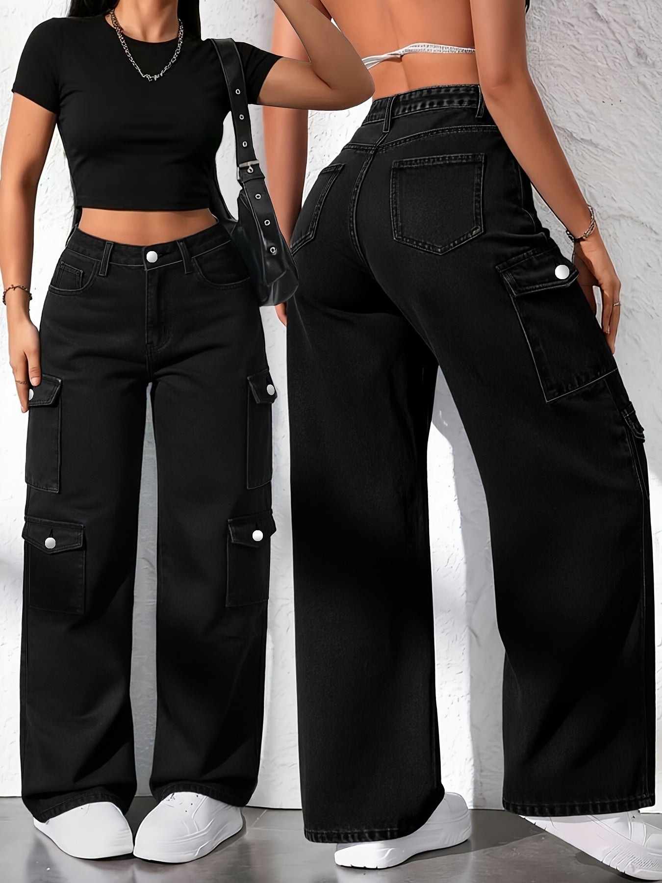 Women's High-Waist Straight Leg Jeans - Light Blue Pocket Detail Stretch – Blue option – main product image