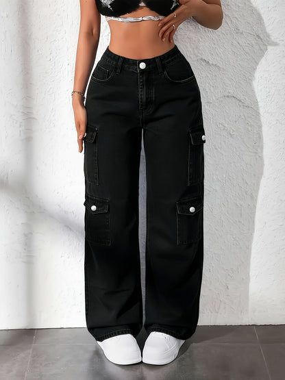 Women's High-Waist Straight Leg Jeans - Light Blue Pocket Detail Stretch detail view