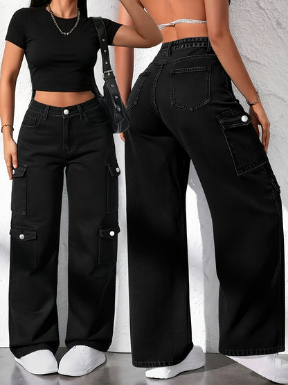 Women's High-Waist Straight Leg Jeans - Light Blue Pocket Detail Stretch detail view