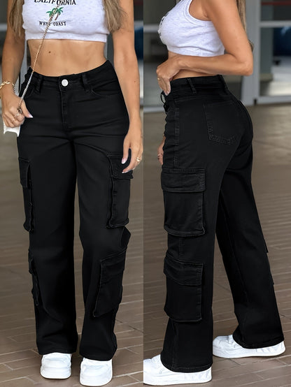 Women's High-Waist Straight Leg Jeans - Light Blue Pocket Detail Stretch All-Season – Blue option – main product image