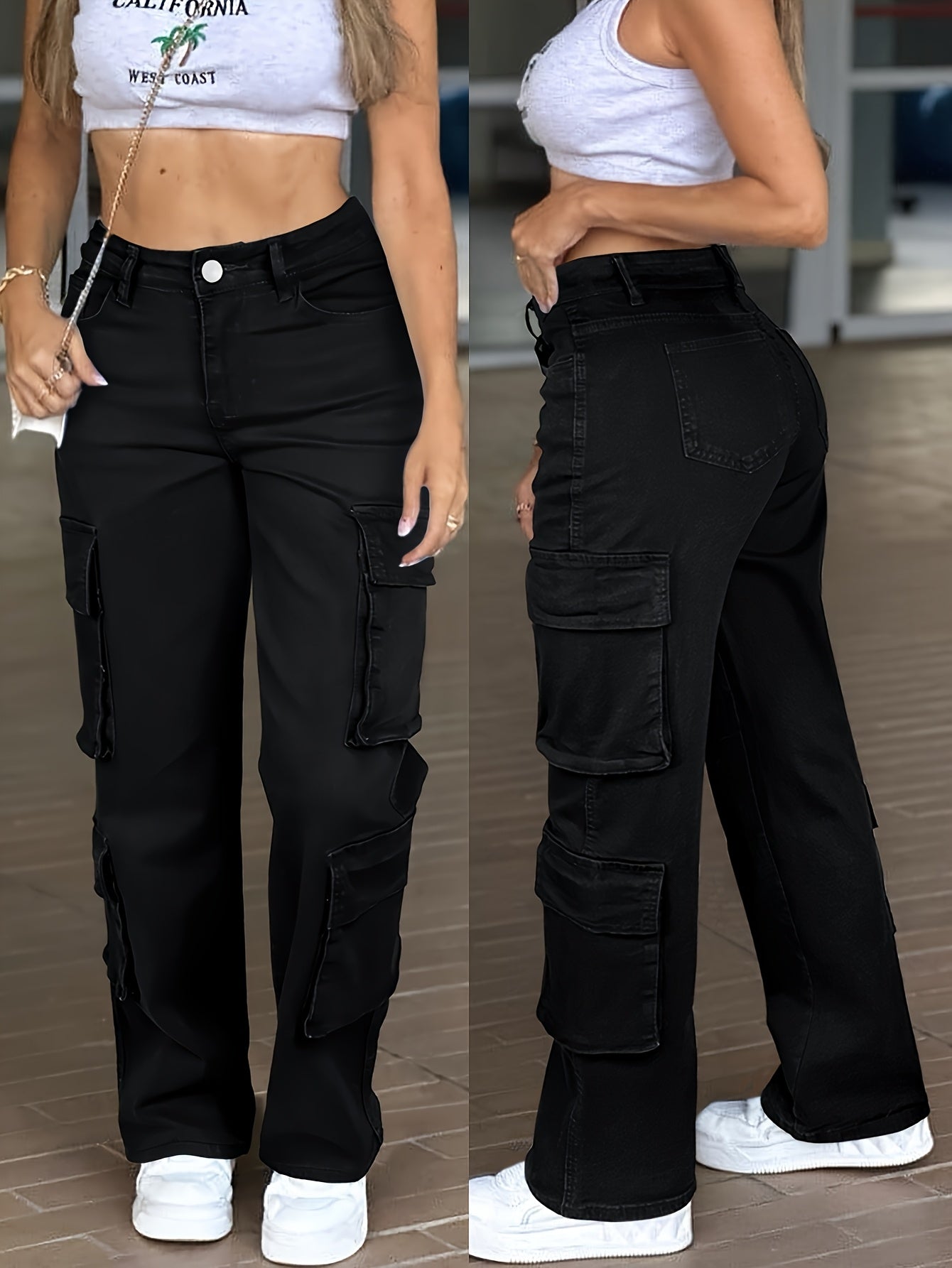 Women's High-Waist Straight Leg Jeans - Light Blue Pocket Detail Stretch All-Season detail view