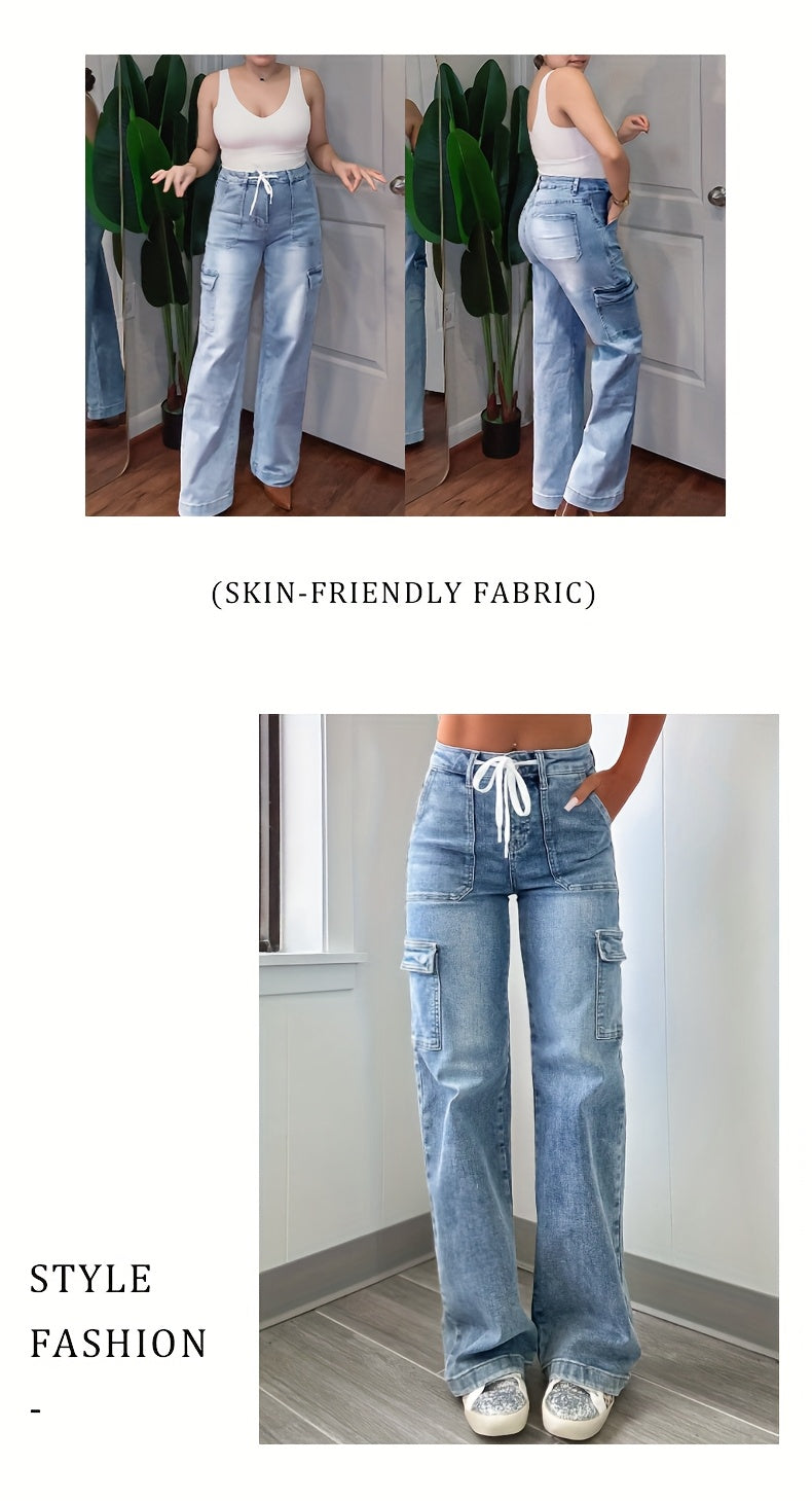 Women's High-Waist Straight Leg Jeans - Light Blue Vintage Wash Pocket Detail detail view