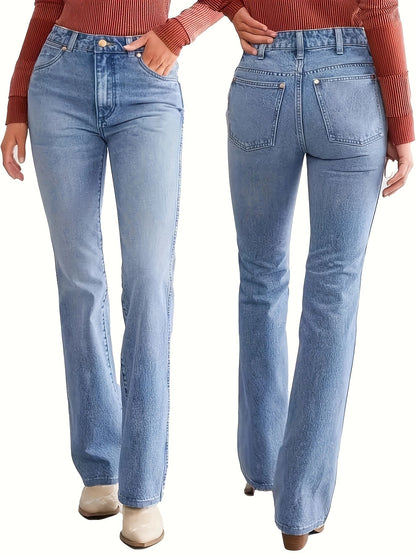 Women's High-Waist Straight Leg Jeans - Powder Blue Stretch – blue option – main product image