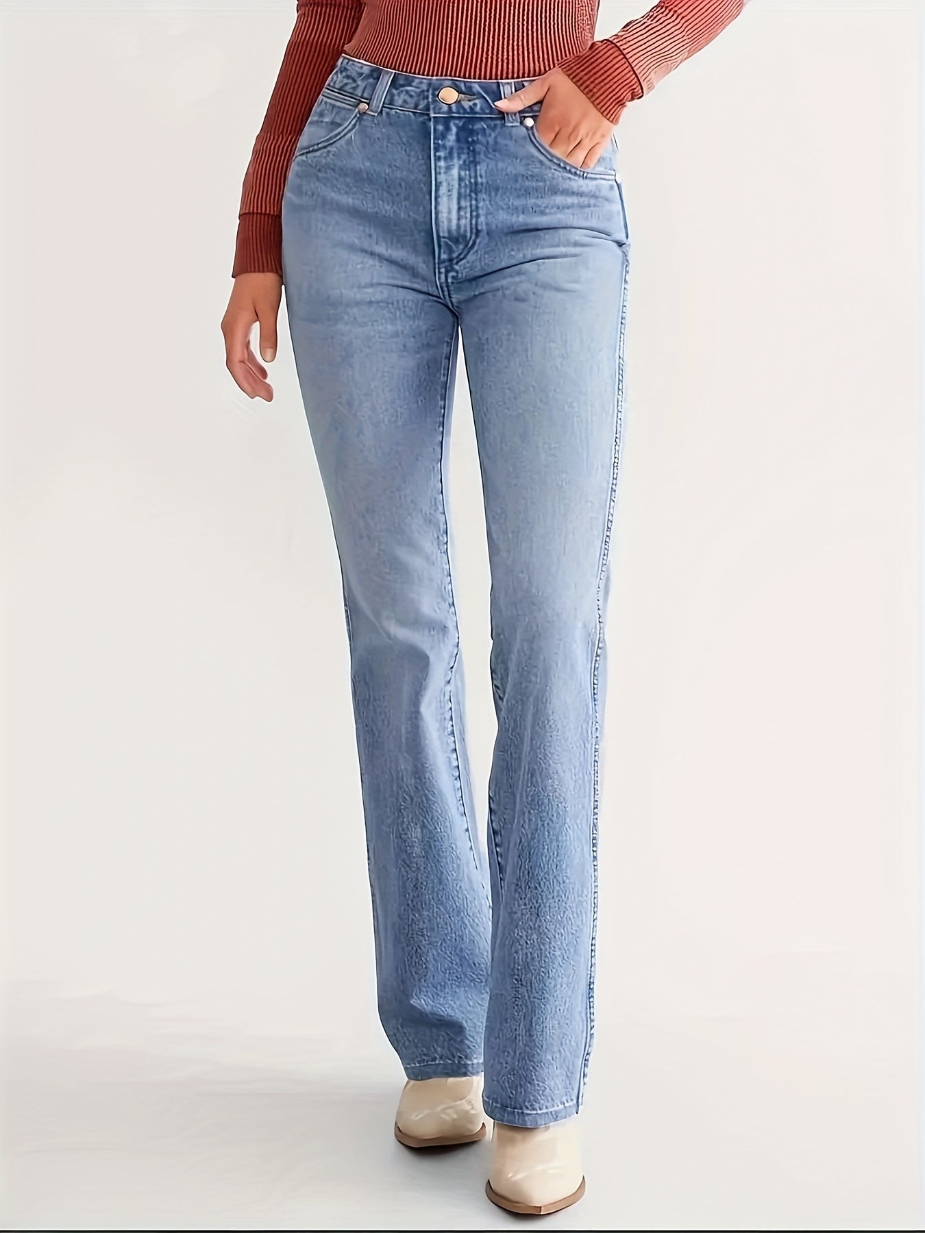 Women's High-Waist Straight Leg Jeans - Powder Blue Stretch detail view