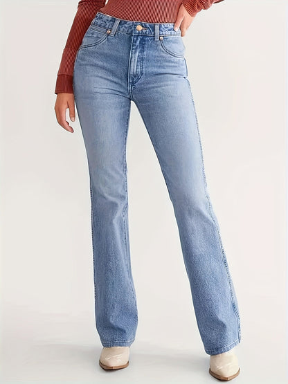 Women's High-Waist Straight Leg Jeans - Powder Blue Stretch detail view