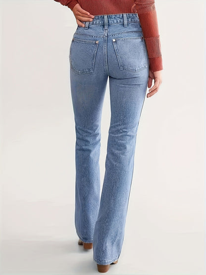 Women's High-Waist Straight Leg Jeans - Powder Blue Stretch detail view
