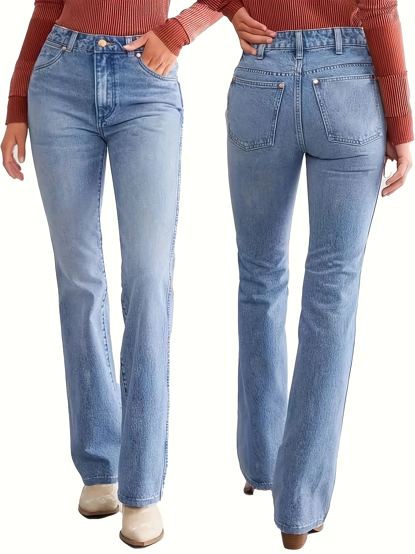 Women's High-Waist Straight Leg Jeans - Powder Blue Stretch detail view