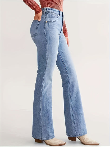 Women's High-Waist Straight Leg Jeans - Powder Blue Stretch detail view