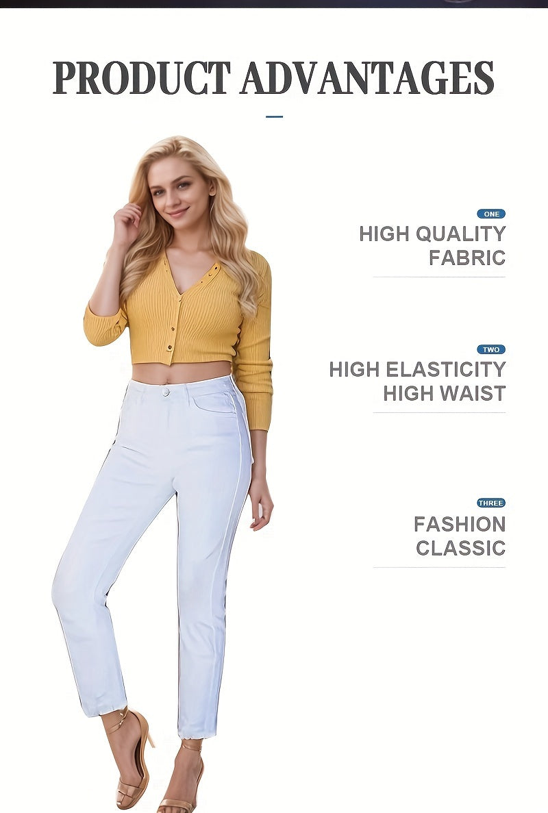 Women's High-Waist Straight Leg Jeans - White Button Detail detail view