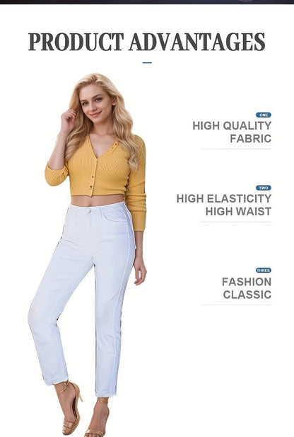 Women's High-Waist Straight Leg Jeans - White Button Detail detail view