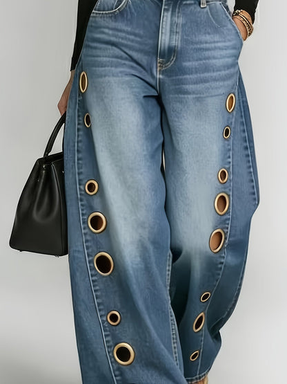 Women's High-Waist Wide Leg Jeans - Black detail view