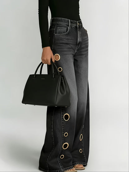 Women's High-Waist Wide Leg Jeans - Black detail view
