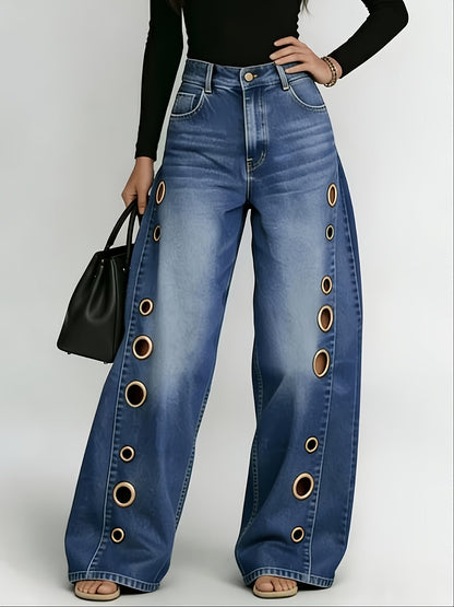 Women's High-Waist Wide Leg Jeans - Black detail view