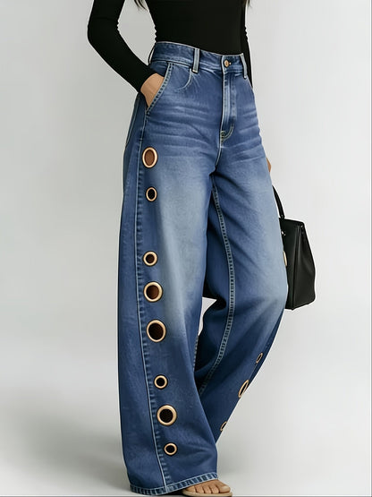 Women's High-Waist Wide Leg Jeans - Black detail view