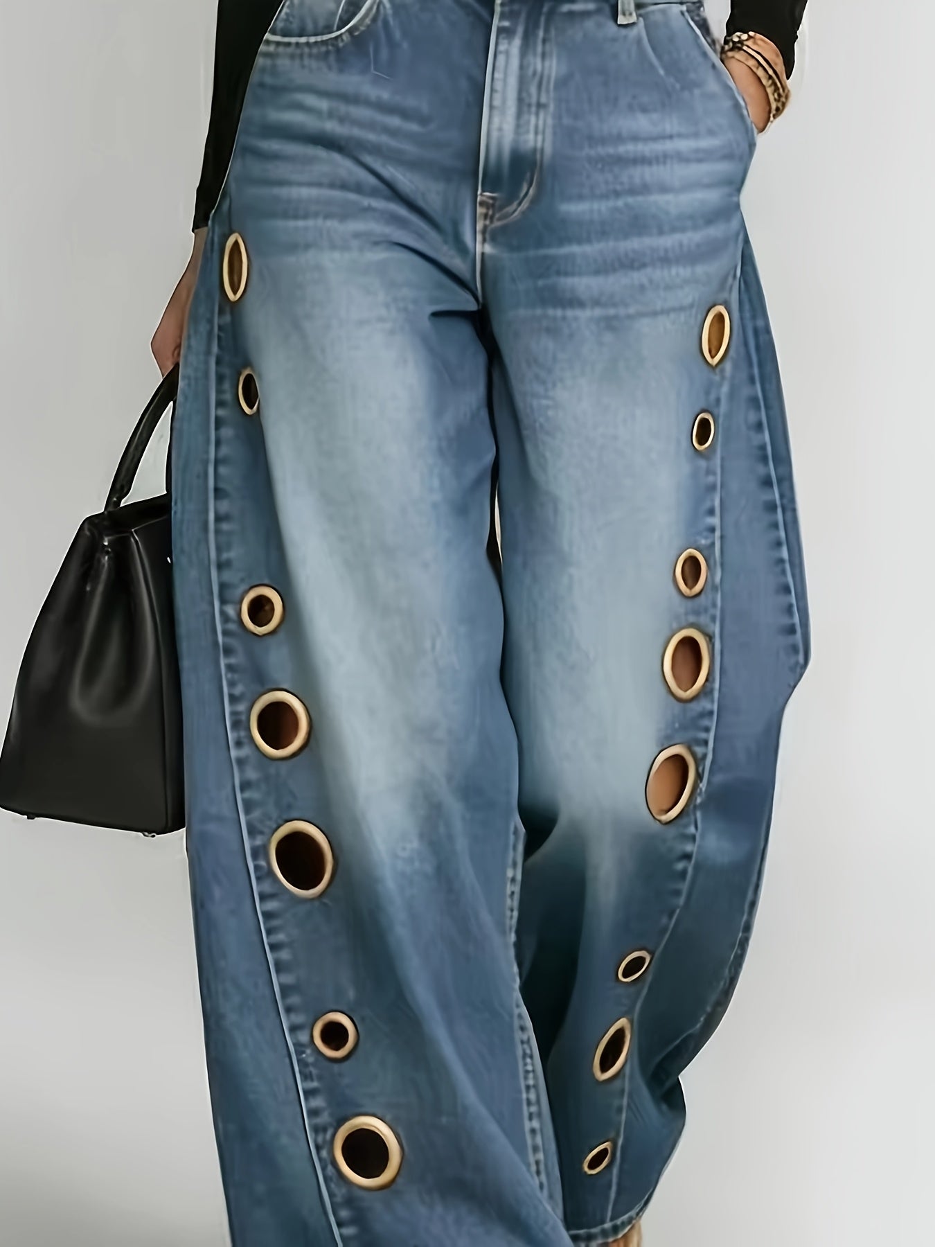Women's High-Waist Wide Leg Jeans - Black detail view