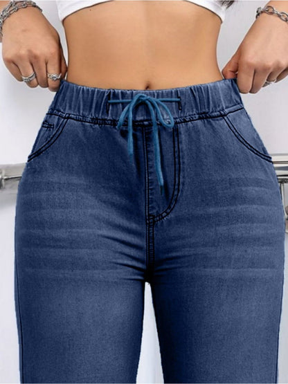 Women's High-Waist Wide Leg Jeans - Blue detail view