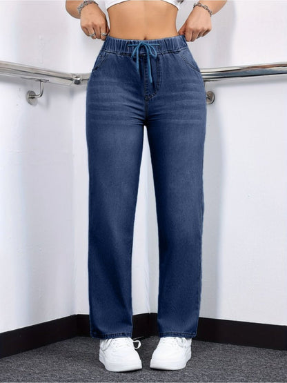Women's High-Waist Wide Leg Jeans - Blue detail view
