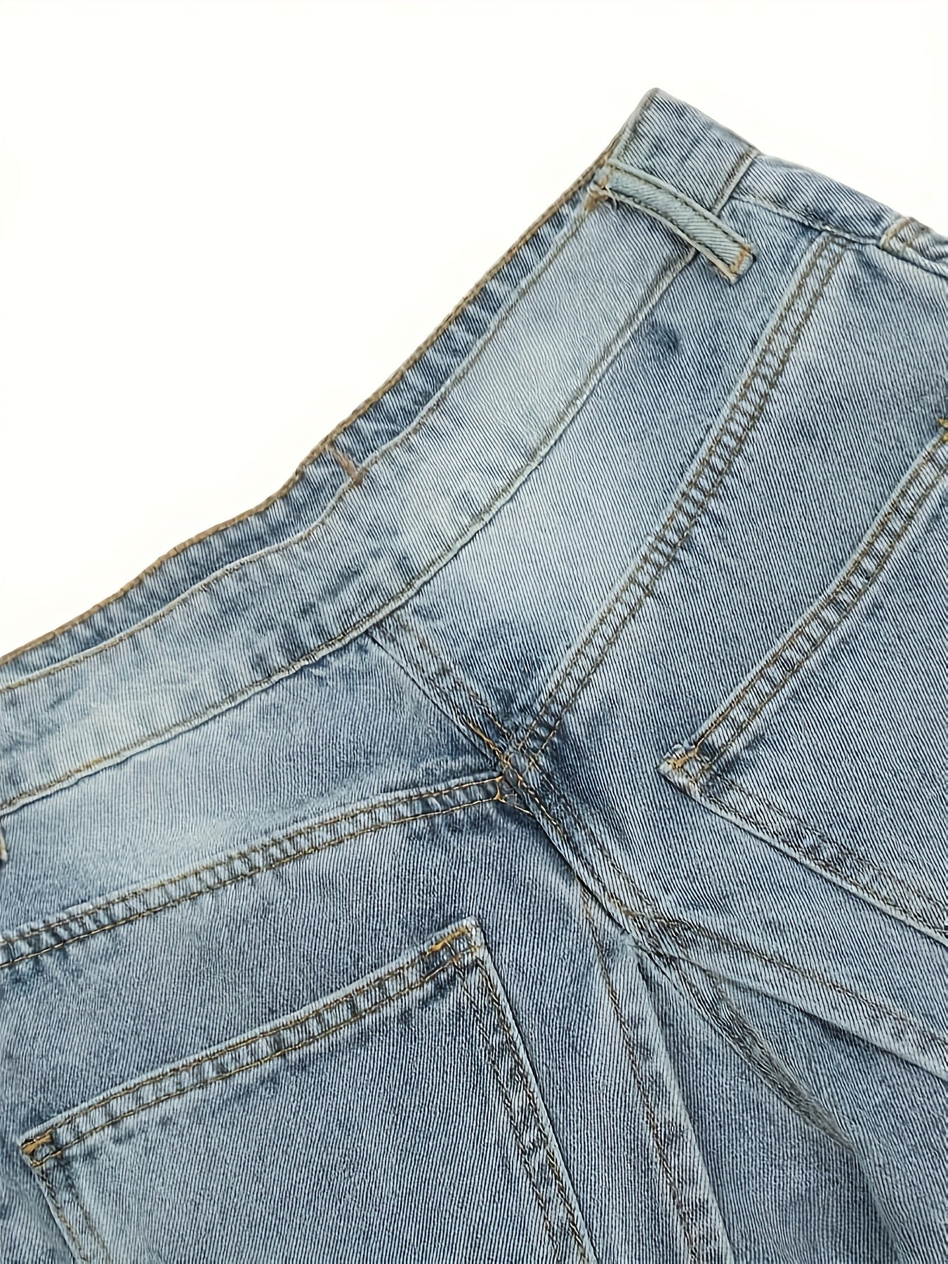 Women's High-Waist Wide Leg Jeans - Blue Vintage Wash Stretch detail view