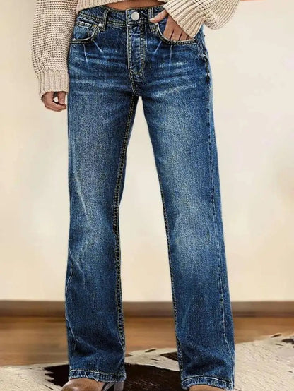 Women's High-Waist Wide Leg Jeans - Dark Blue Streetwear – Blue option – view 2