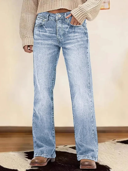 Women's High-Waist Wide Leg Jeans - Dark Blue Streetwear detail view