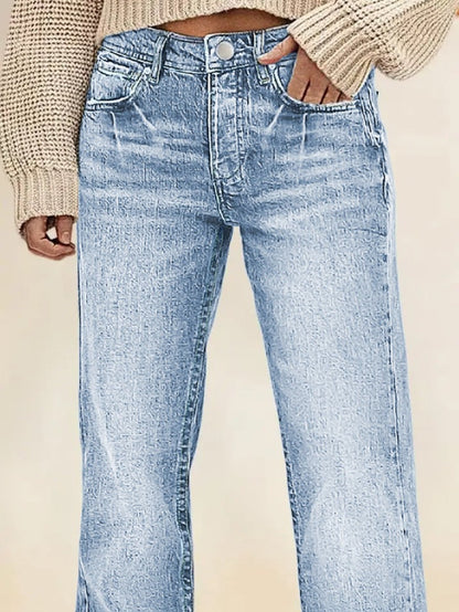 Women's High-Waist Wide Leg Jeans - Dark Blue Streetwear detail view
