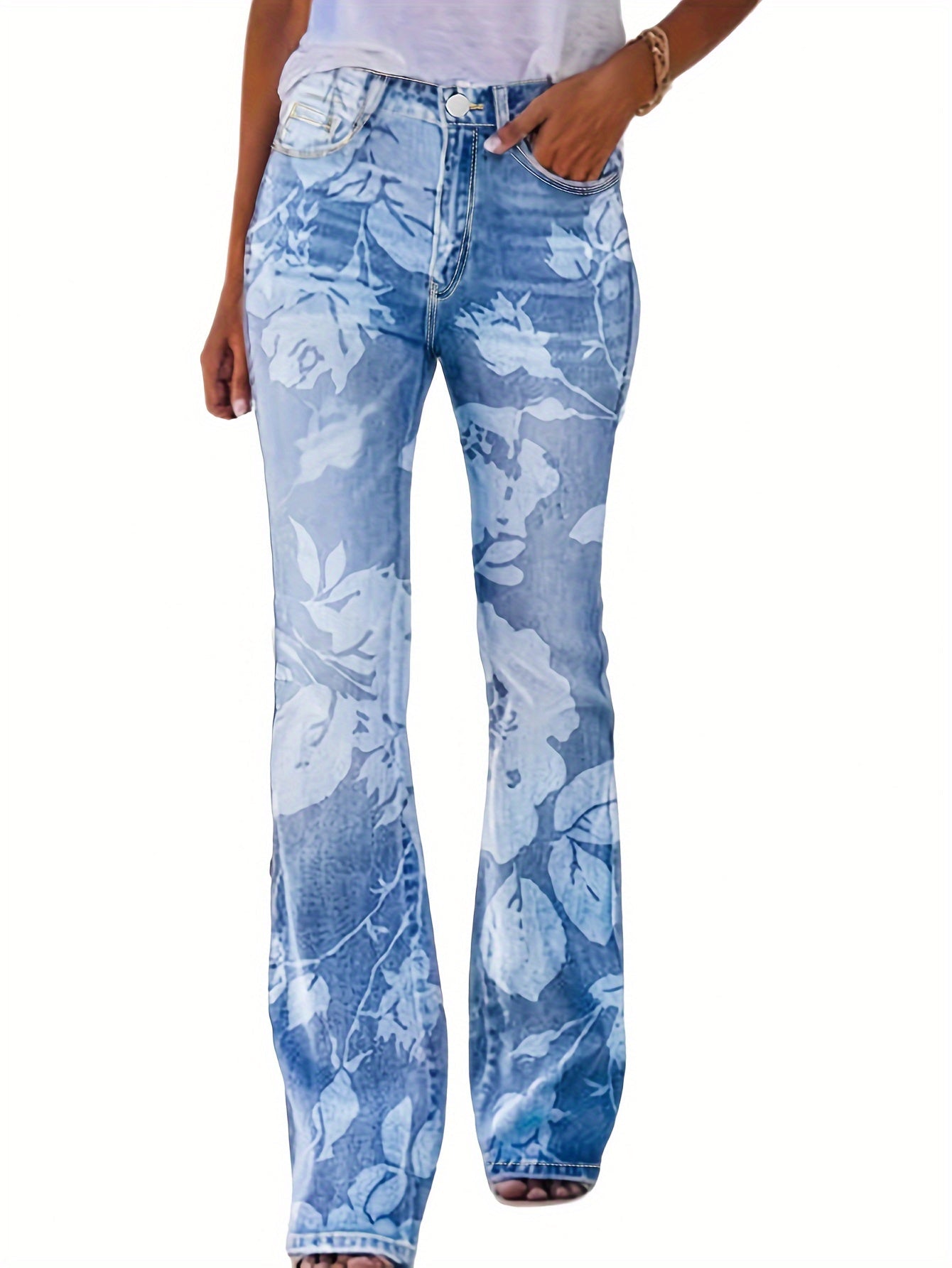 Women's High-Waist Wide Leg Jeans - Light Blue detail view