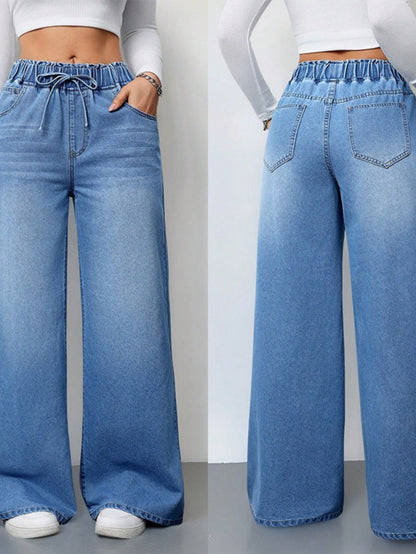 Women's High-Waist Wide Leg Jeans - Light Blue All-Season detail view