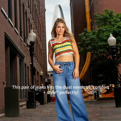 Women's High-Waist Wide Leg Jeans - Light Blue All-Season detail view
