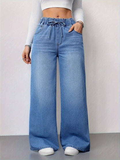 Women's High-Waist Wide Leg Jeans - Light Blue All-Season detail view