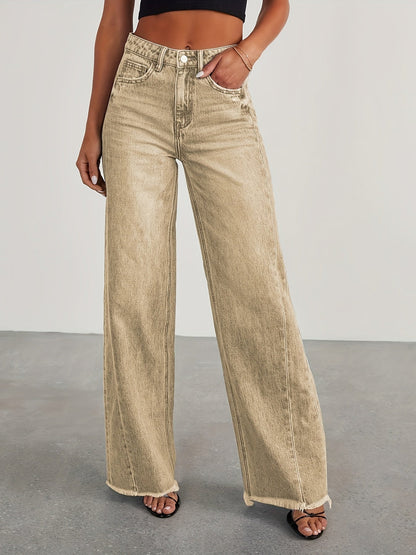Women's High-Waist Wide Leg Jeans - Light Blue Pocket Detail Stretch – Blue option – main product image