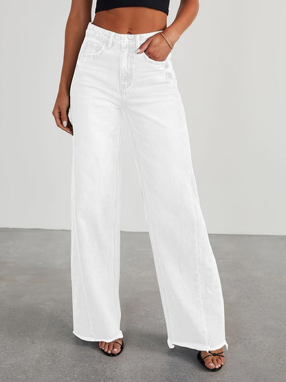 Women's High-Waist Wide Leg Jeans - Light Blue Pocket Detail Stretch – Blue option – view 5
