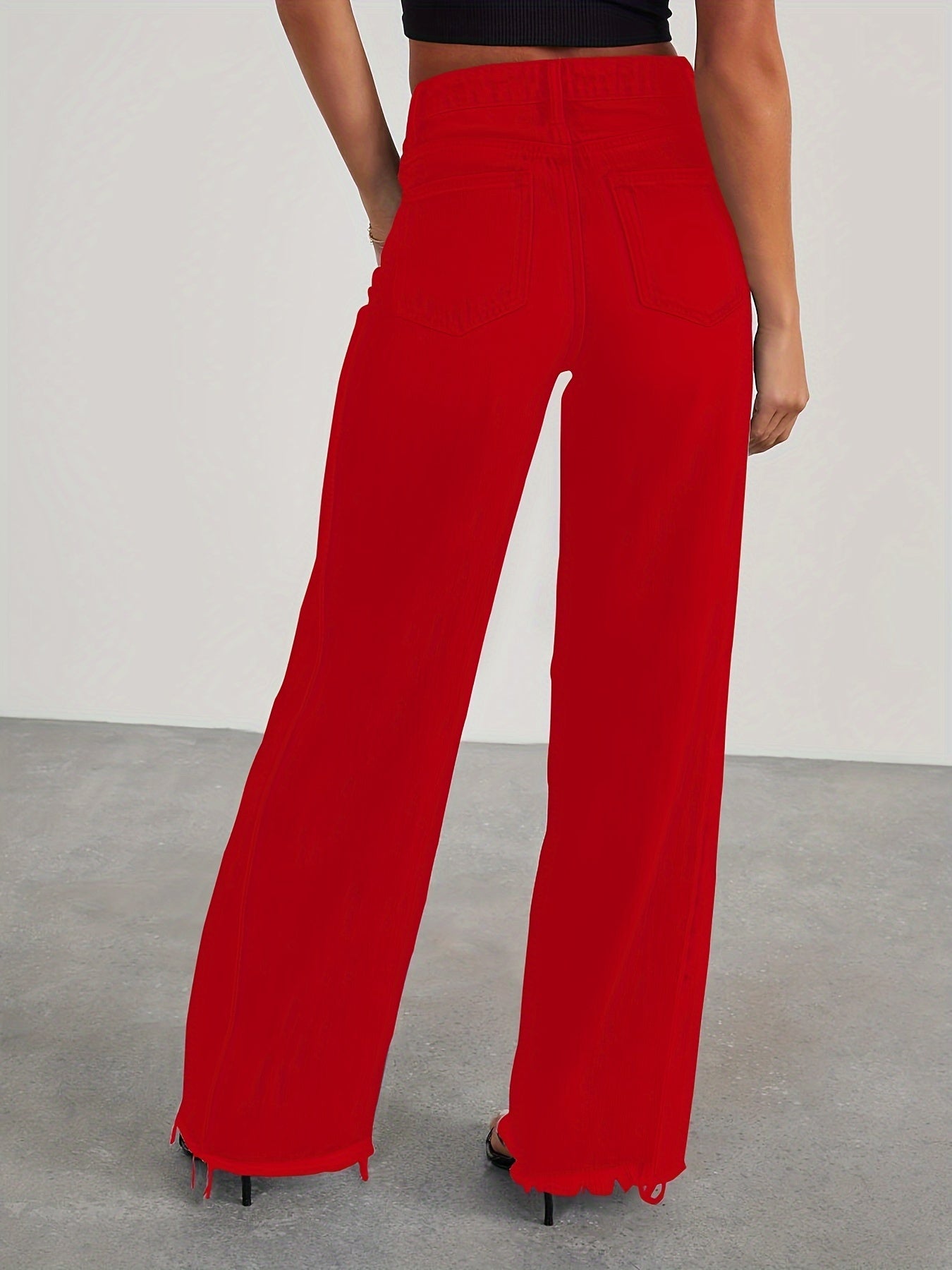 Women's High-Waist Wide Leg Jeans - Light Blue Pocket Detail Stretch detail view