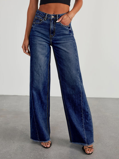 Women's High-Waist Wide Leg Jeans - Light Blue Pocket Detail Stretch detail view