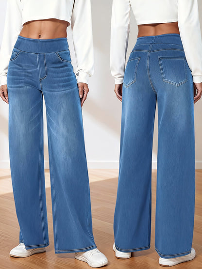 Women's High-Waist Wide Leg Jeans - Light Blue Vintage Wash – Blue option – main product image