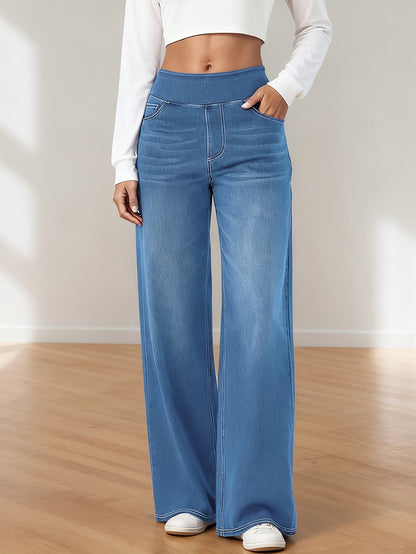 Women's High-Waist Wide Leg Jeans - Light Blue Vintage Wash detail view