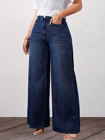 Women's High-Waist Wide Leg Jeans - Medium Blue – Blue option – main product image