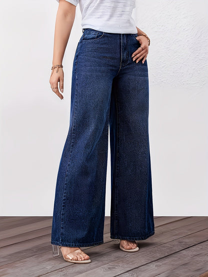 Women's High-Waist Wide Leg Jeans - Medium Blue detail view