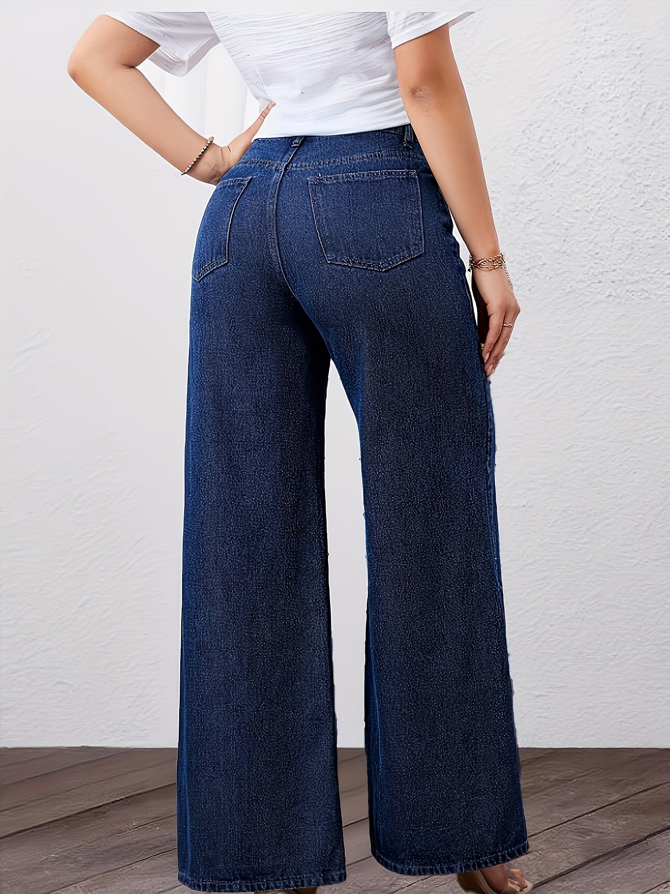 Women's High-Waist Wide Leg Jeans - Medium Blue detail view