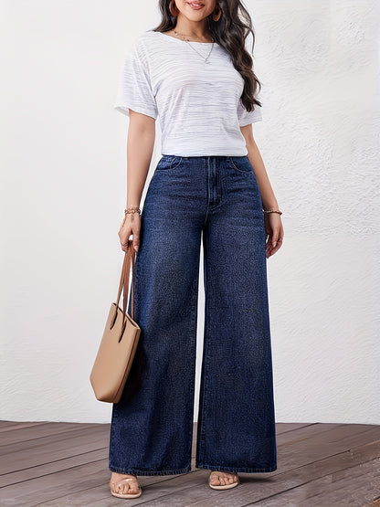 Women's High-Waist Wide Leg Jeans - Medium Blue detail view