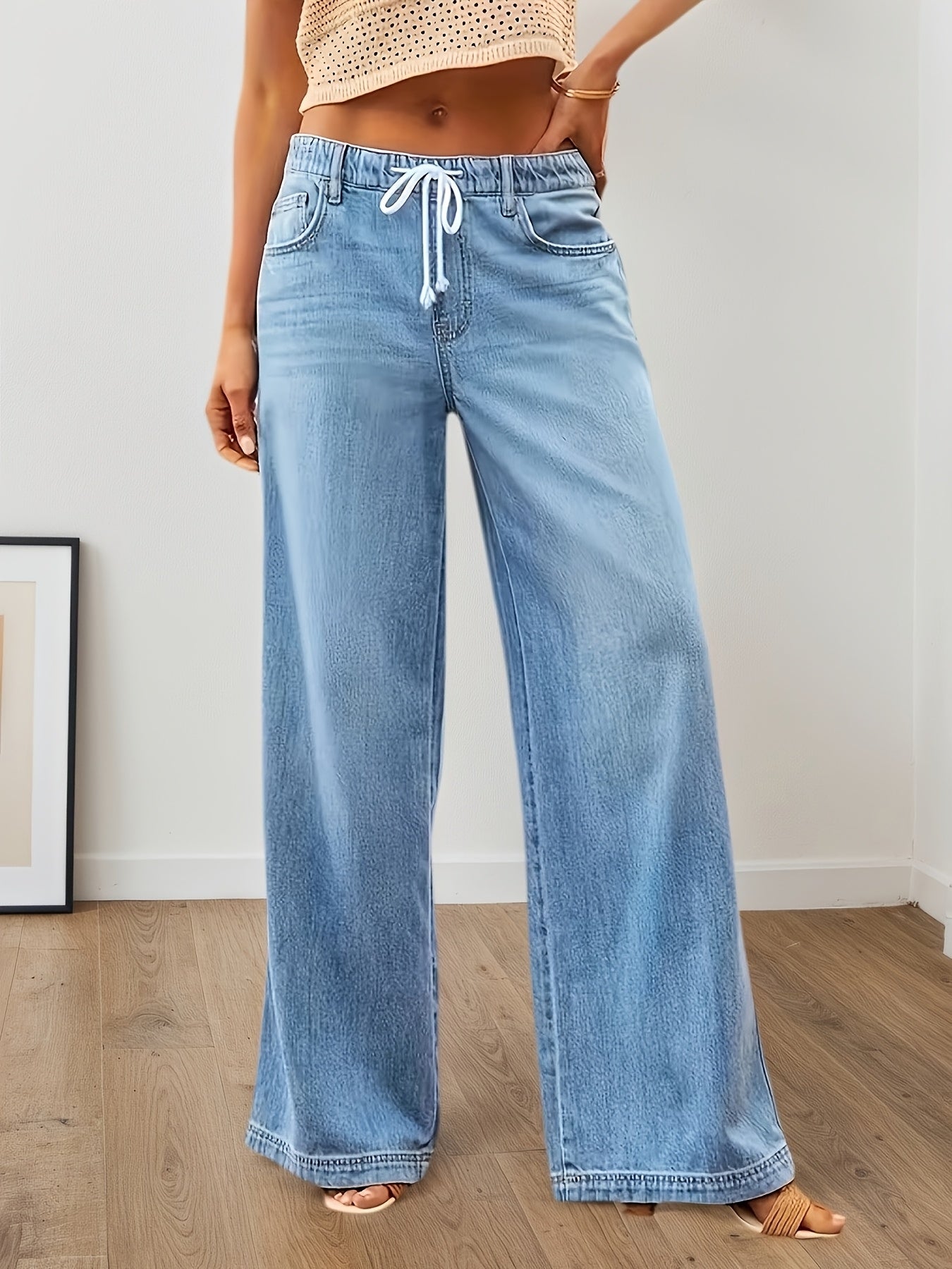 Women's High-Waist Wide Leg Jeans - Medium Blue Streetwear – Blue option – view 2