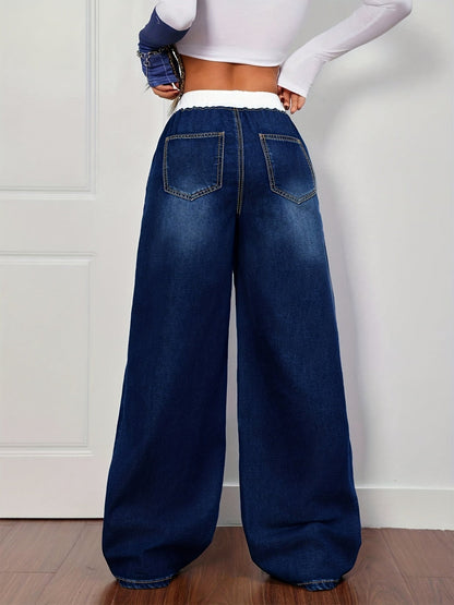 Women's High-Waist Wide Leg Jeans - Medium Blue Stretch All-Season – view 9