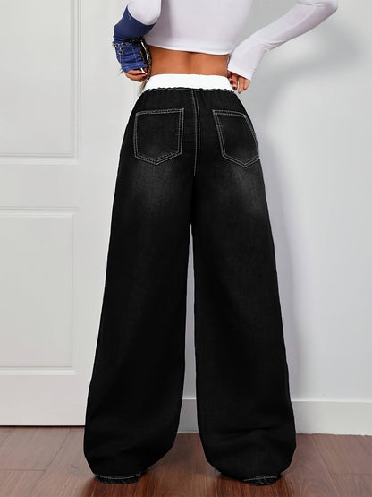 Women's High-Waist Wide Leg Jeans - Medium Blue Stretch All-Season – view 12