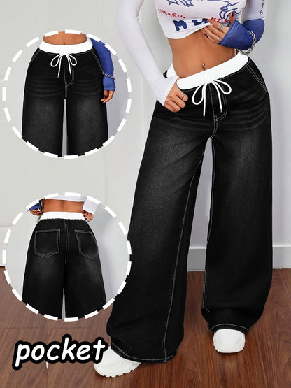 Women's High-Waist Wide Leg Jeans - Medium Blue Stretch All-Season detail view