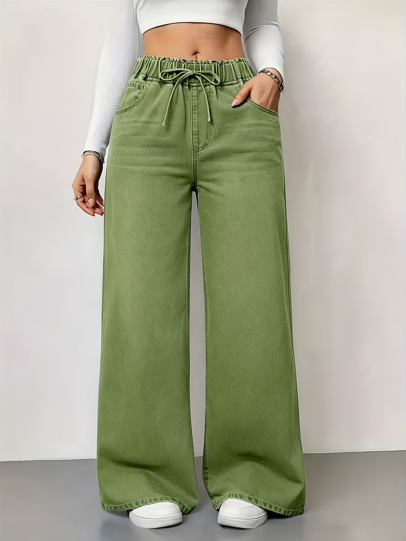 Women's High-Waist Wide Leg Jeans - Sea Blue – Blue option – main product image