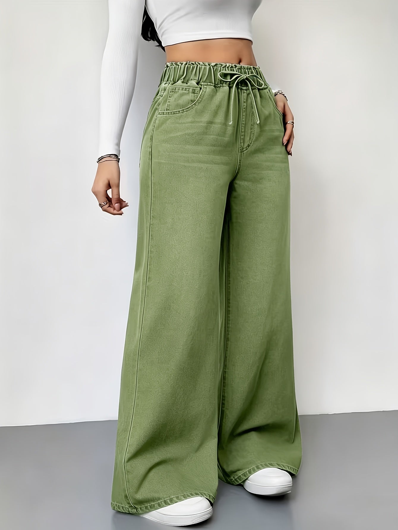 Women's High-Waist Wide Leg Jeans - Sea Blue detail view