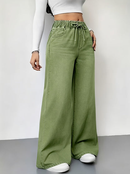 Women's High-Waist Wide Leg Jeans - Sea Blue detail view